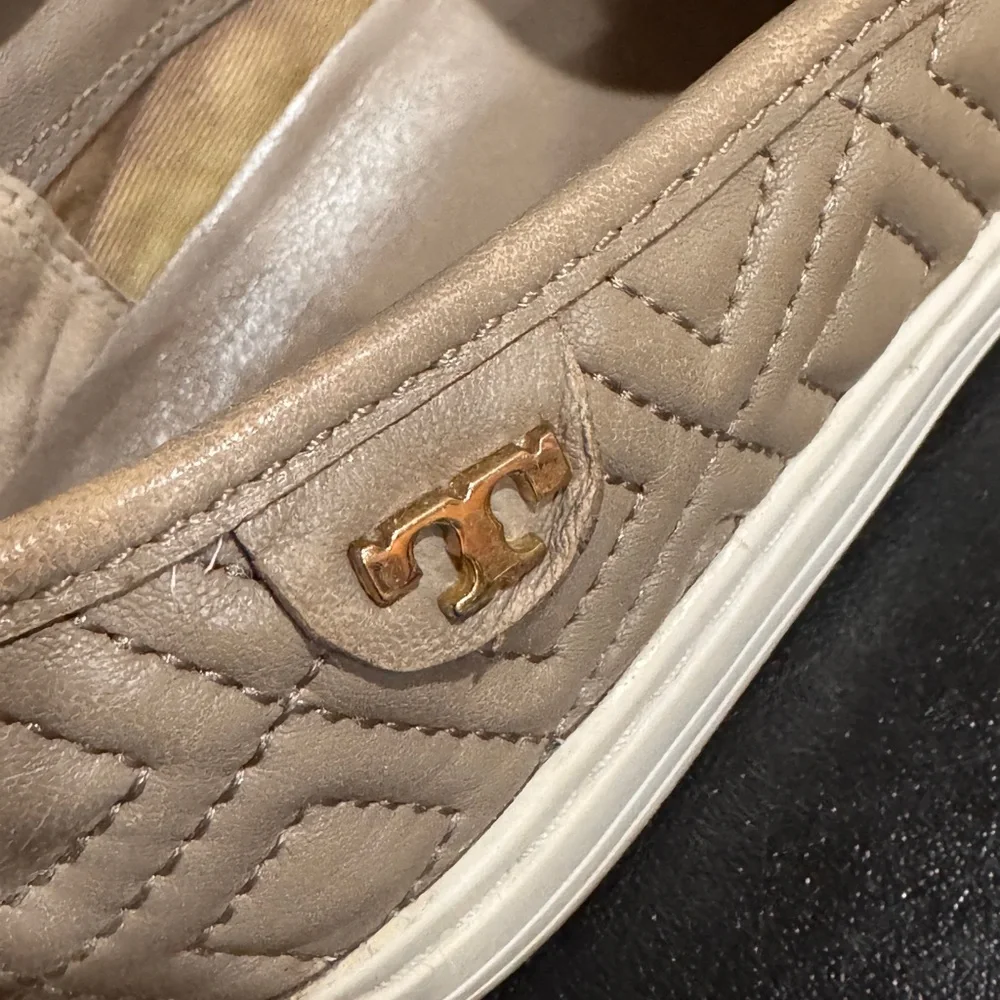 Tory Burch taupe Quilted Slip-On leather Sneakers